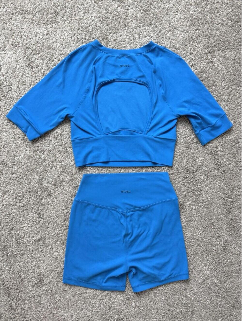 STORI Women’s Size 4 Royal Blue Matching Top + Biker Shorts Endurance Gym